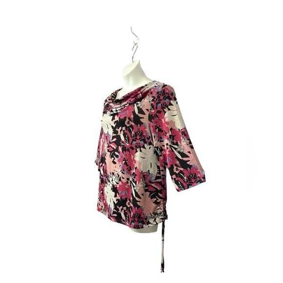 Claire France, Plus Size Floral Cowl Neck Top, 1X, Pink, Black, Silver - Picture 8 of 9
